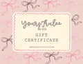 Gift certificate from 'Yours Trulee & Co.' with decorative bows on a pink background